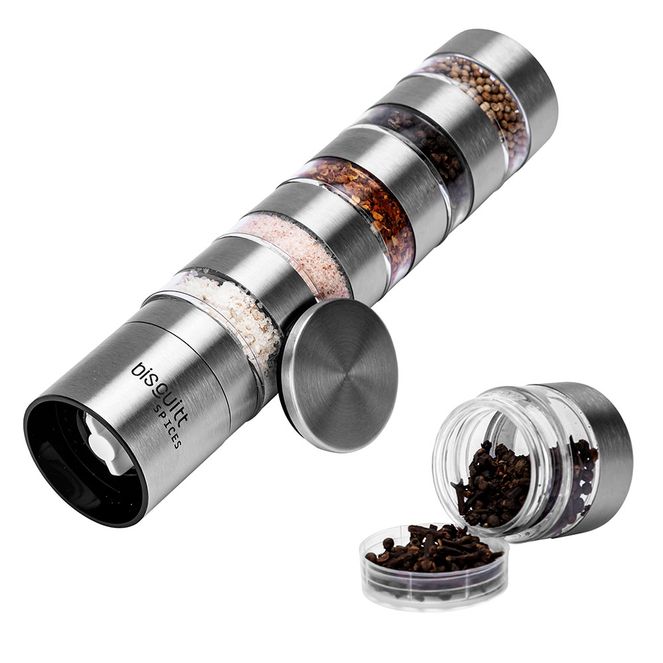 Moedor de Pimenta Temperos Sal e Graos 5 em 1 Manual Ceramica Biscuitt Spices Inox 1